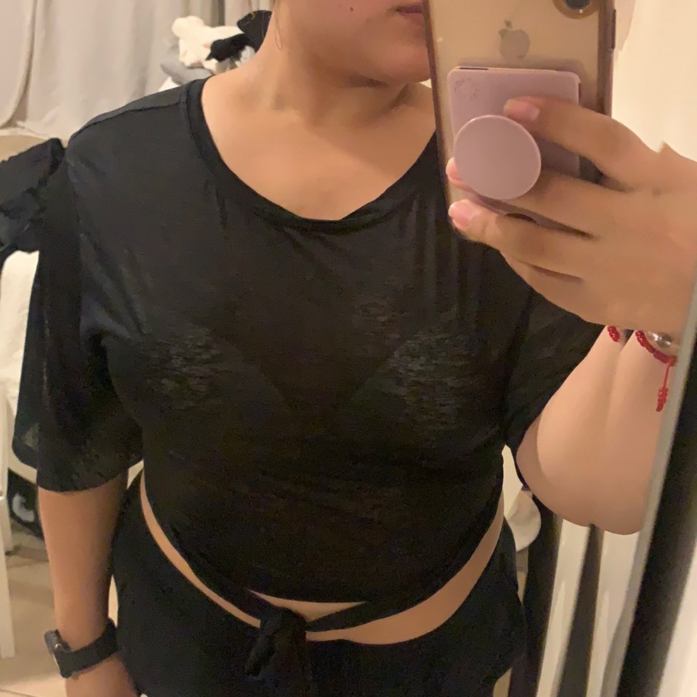 Black Mesh Crop Top